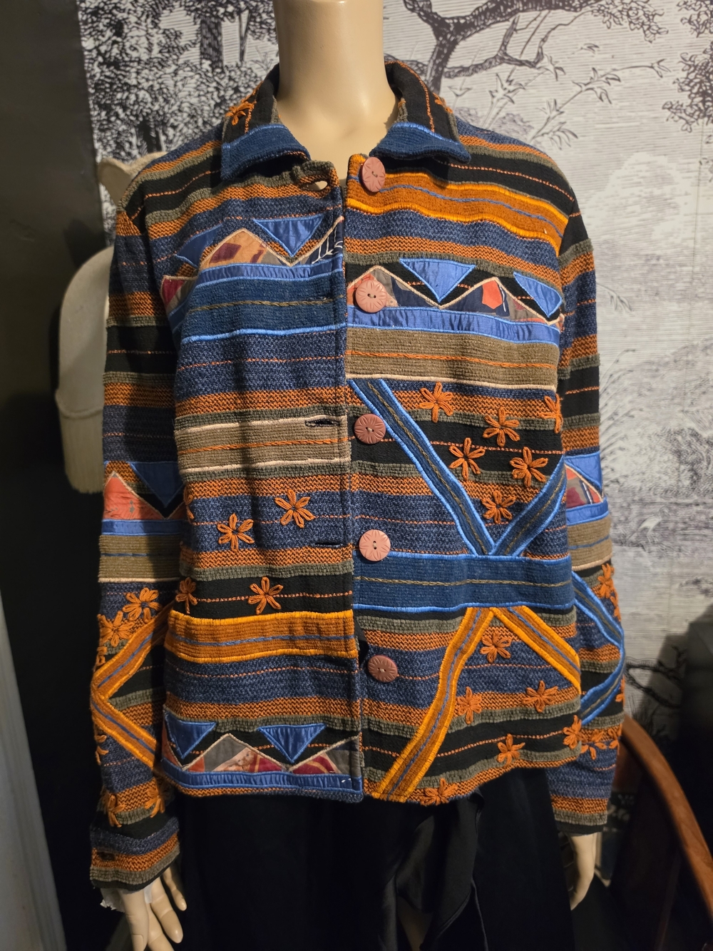 VTG Coldwater Creek Southwestern Embroidered Tapestry Jacket Lrg Excellent